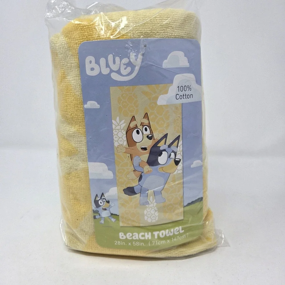 Bluey Bingo Kids Beach Towel 100% Cotton Yellow Pineapple 28x58 New